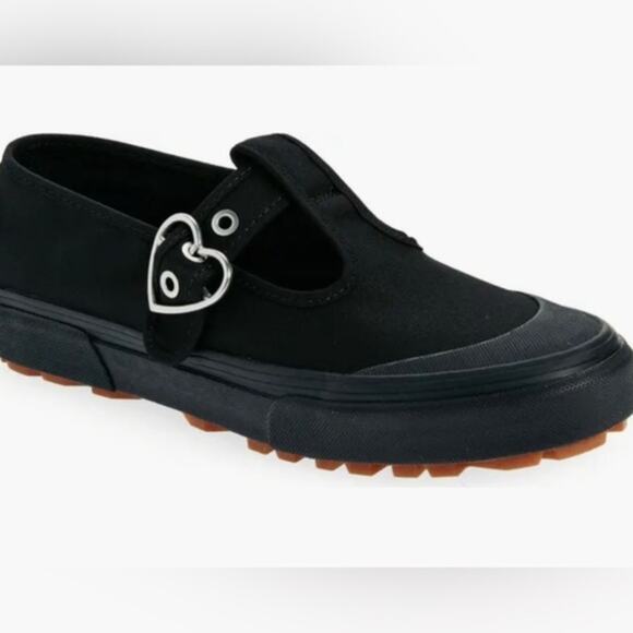 Vans Shoes - NEW VANS STYLE 93 SOLID Black Mary Jane Sneakers with Silver Heart Buckle SZ 5